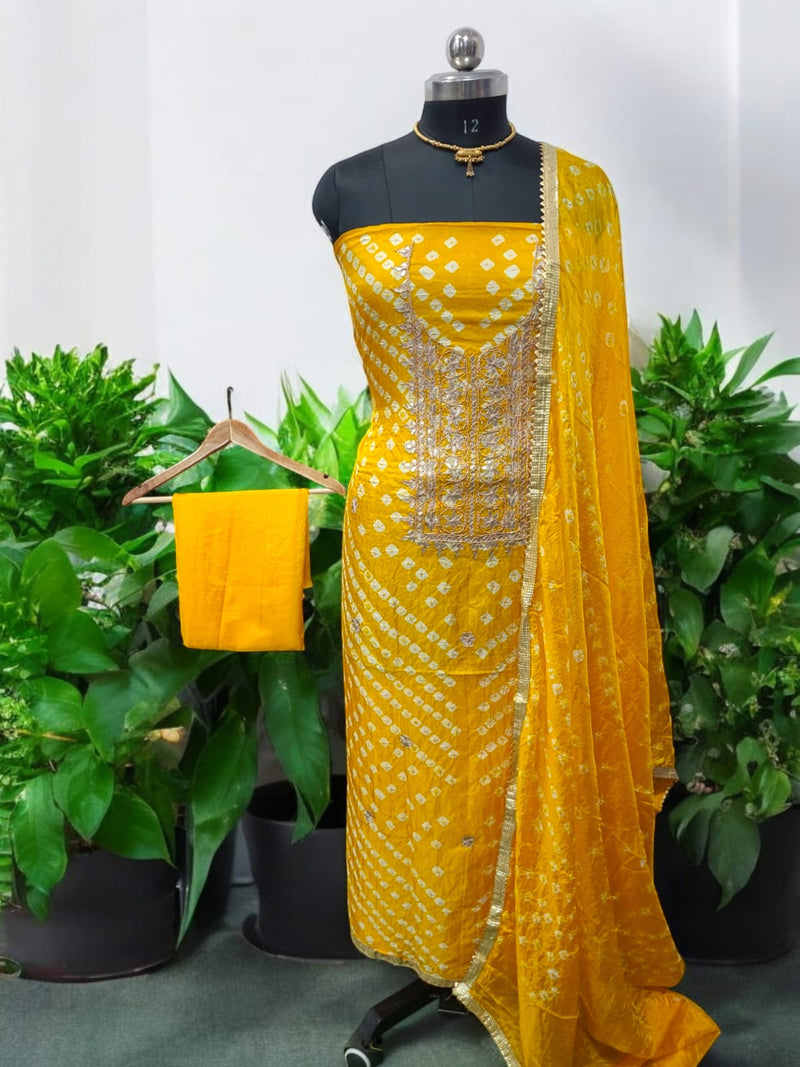 Bandhej Gharchola Silk Fabric Bandhej Salwar Suit - Leheriya