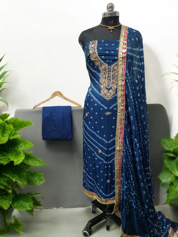 Bandhej Gharchola Silk Fabric Bandhej Salwar Suit - Leheriya