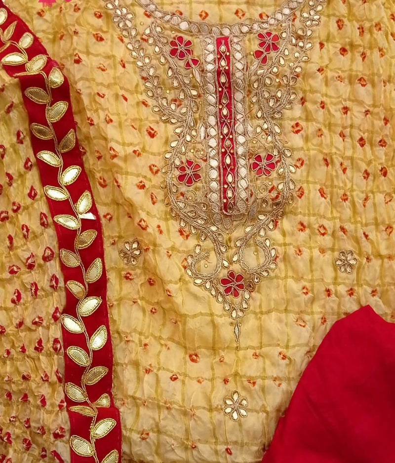 Bandhej Gharchola Silk Fabric Bandhej Salwar Suit - Leheriya