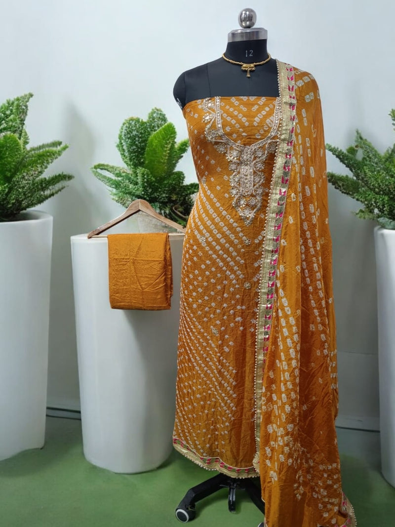 Bandhej Gharchola Silk Fabric Bandhej Salwar Suit - Leheriya