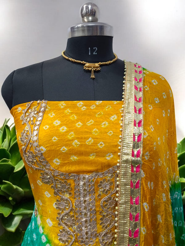 Bandhej Gharchola Silk Fabric Bandhej Salwar Suit - Leheriya