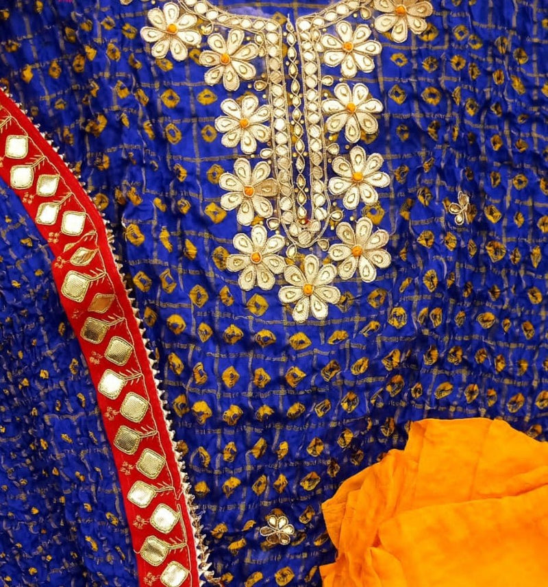 Bandhej Gharchola Silk Fabric Bandhej Salwar Suit - Leheriya