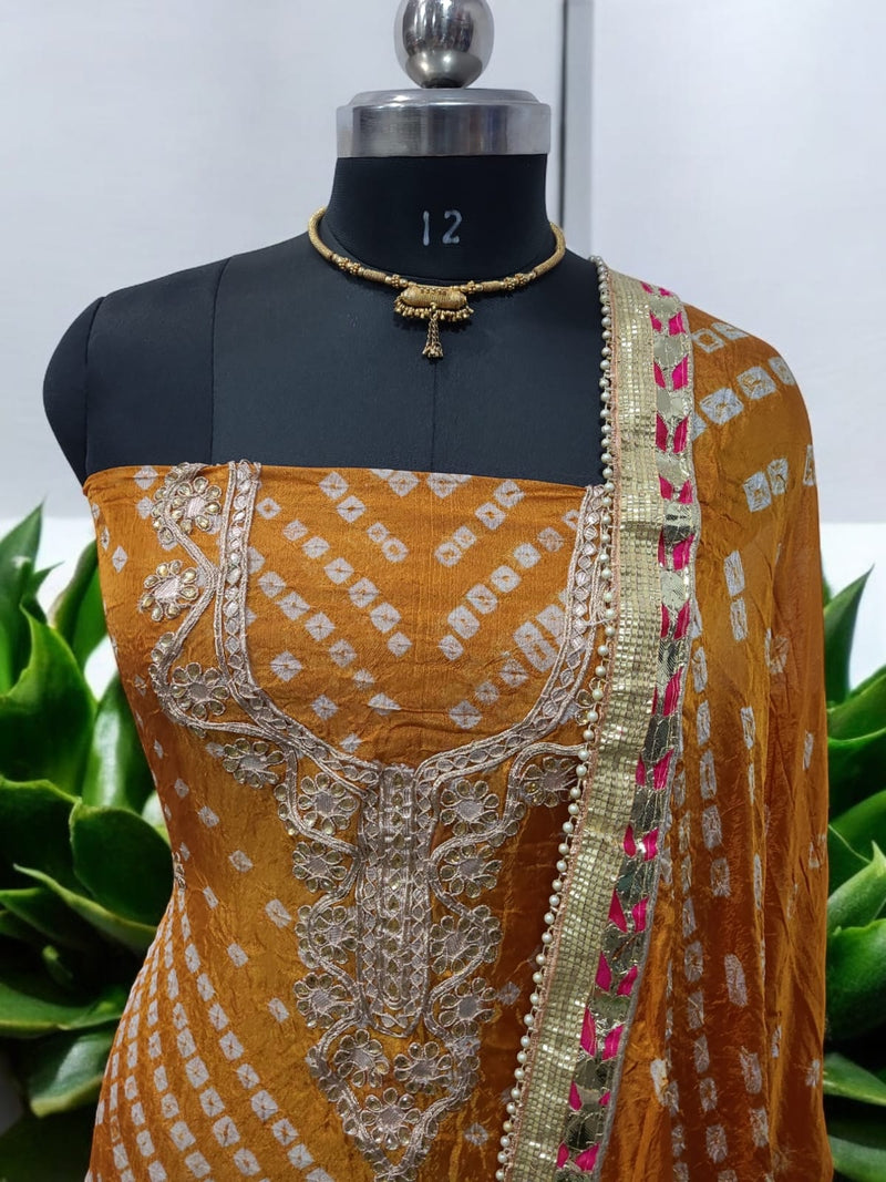 Bandhej Gharchola Silk Fabric Bandhej Salwar Suit - Leheriya