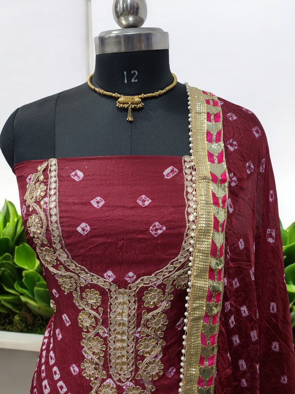 Bandhej Gharchola Silk Fabric Bandhej Salwar Suit - Leheriya