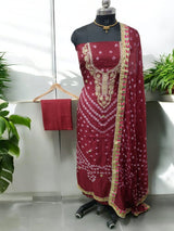 Bandhej Gharchola Silk Fabric Bandhej Salwar Suit - Leheriya