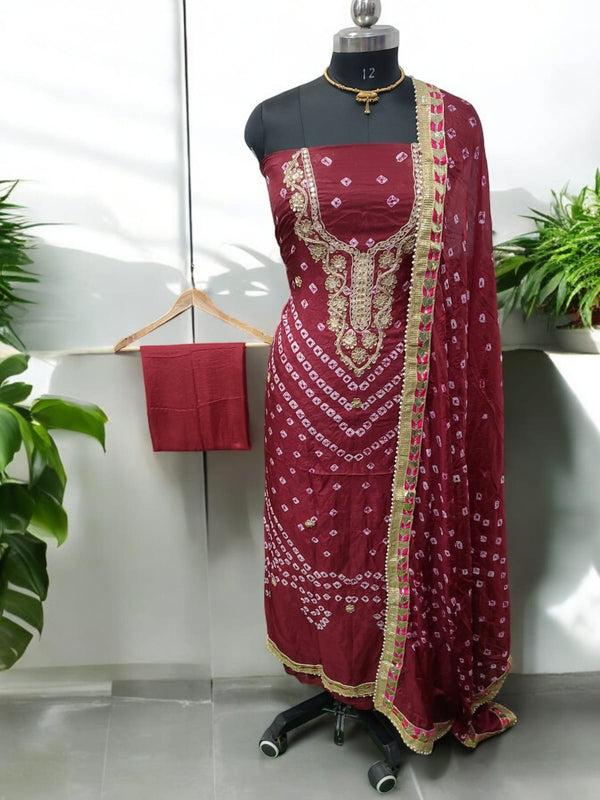 Bandhej Gharchola Silk Fabric Bandhej Salwar Suit - Leheriya