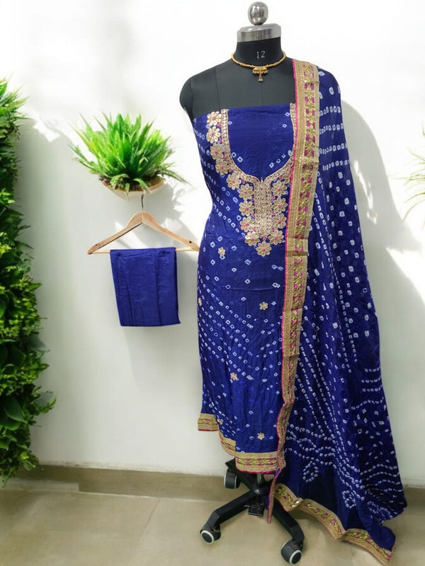 Bandhej Gharchola Silk Fabric Bandhej Salwar Suit - Leheriya