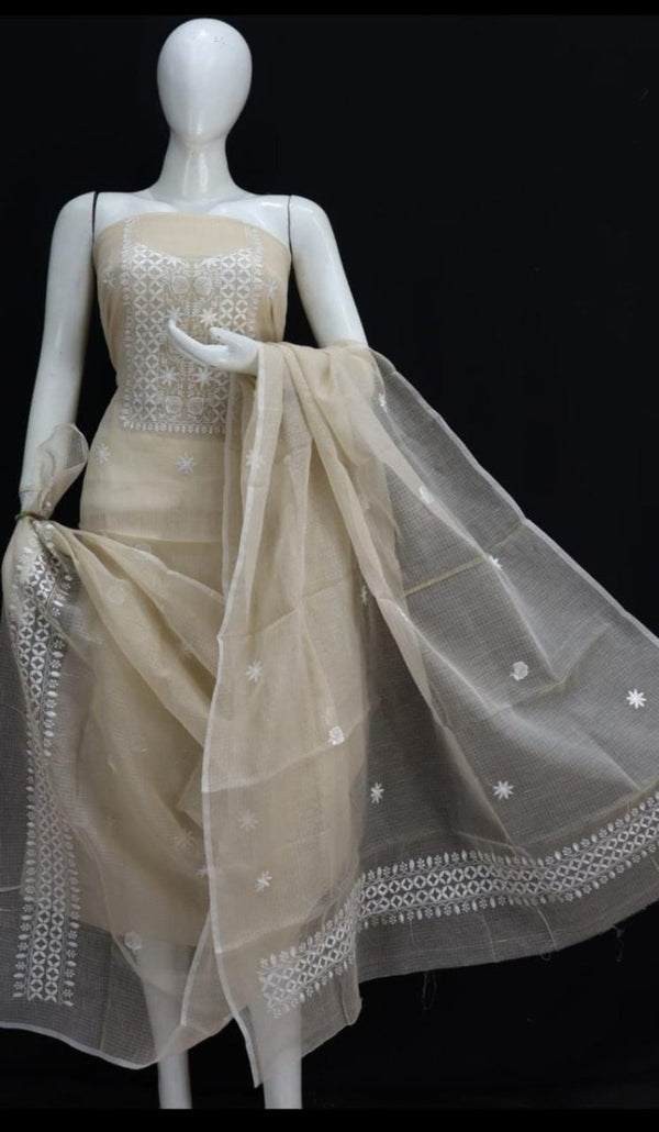 Basic Kota Doria Salwar Suit with Embroidery - Leheriya