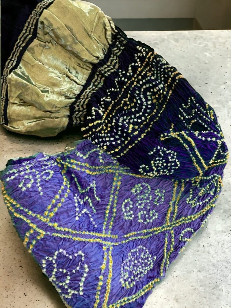 Bavan Bagh Modal Silk Hand Made Bandhani Dupatta with Silk Tissue Pallu - Leheriya