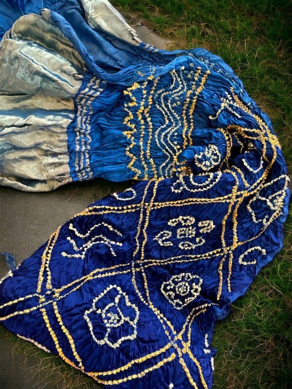 Bavan Bagh Modal Silk Hand Made Bandhani Dupatta with Silk Tissue Pallu - Leheriya