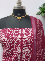 Beautiful Crafted Cotton Slub Batik Print 3Pc Unstitched Salwar Suit - Leheriya