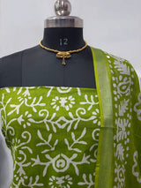 Beautiful Crafted Cotton Slub Batik Print 3Pc Unstitched Salwar Suit - Leheriya
