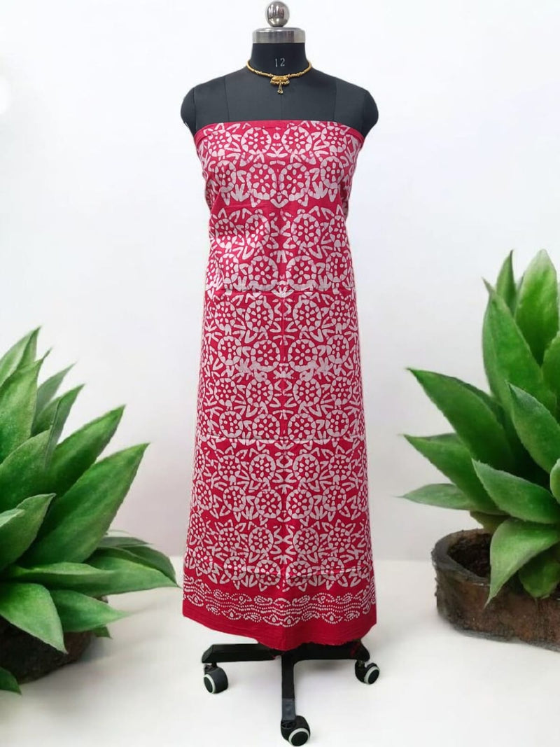 Beautiful Crafted Cotton Slub Batik Print 3Pc Unstitched Salwar Suit - Leheriya