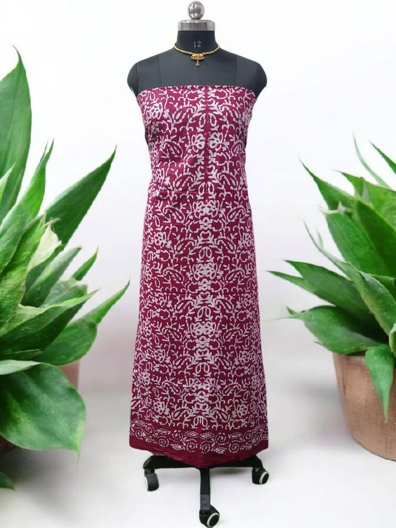 Beautiful Crafted Cotton Slub Batik Print 3Pc Unstitched Salwar Suit - Leheriya