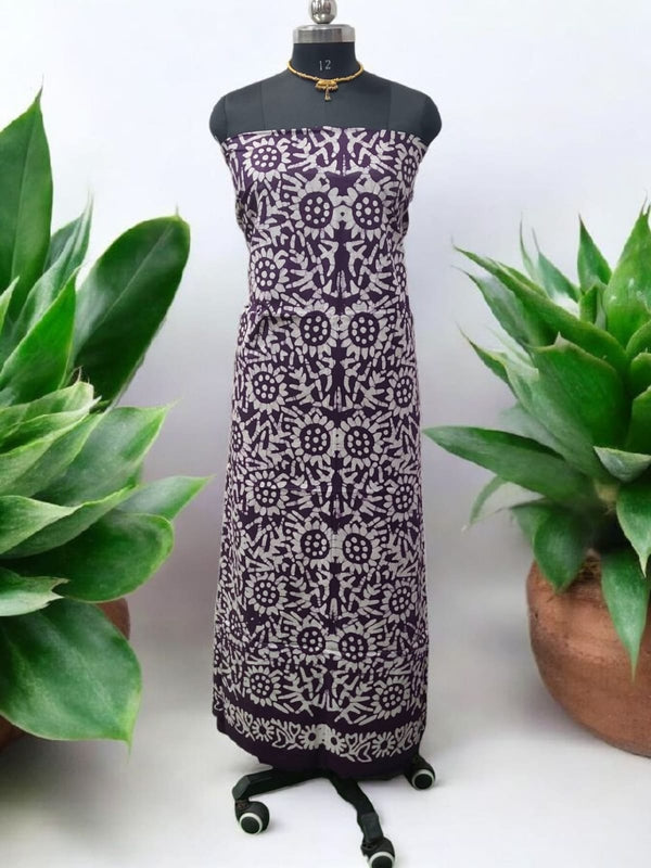 Beautiful Crafted Cotton Slub Batik Print 3Pc Unstitched Salwar Suit - Leheriya