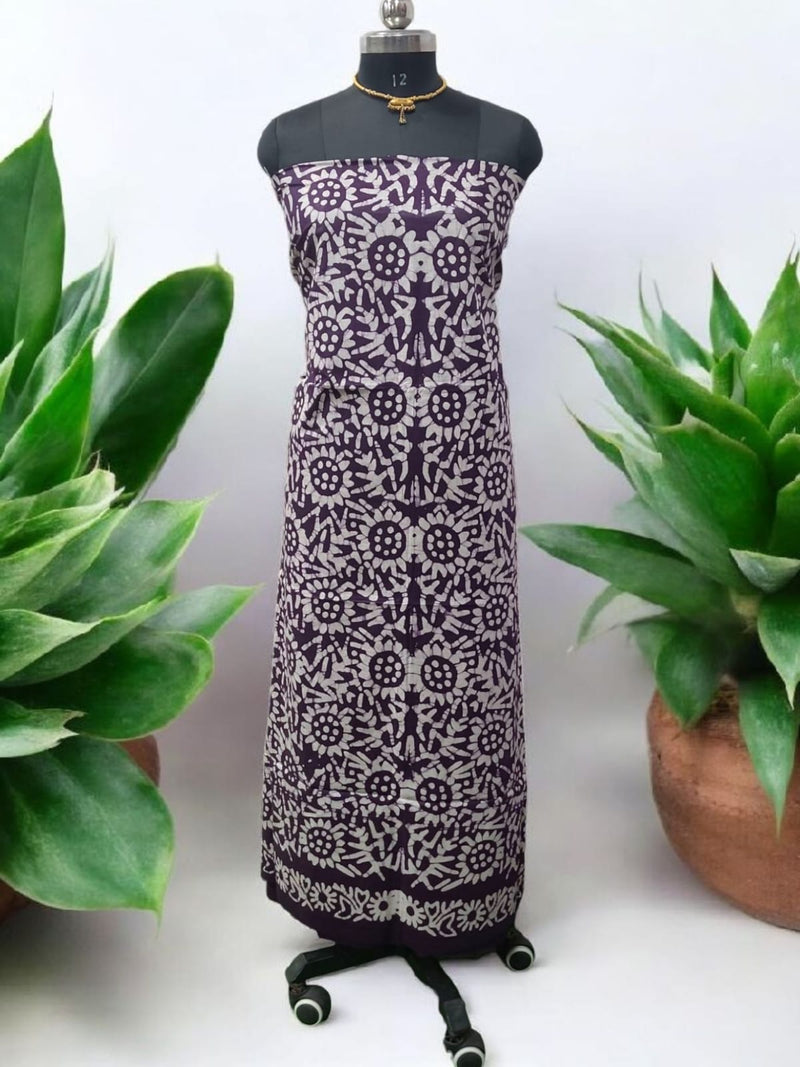 Beautiful Crafted Cotton Slub Batik Print 3Pc Unstitched Salwar Suit - Leheriya