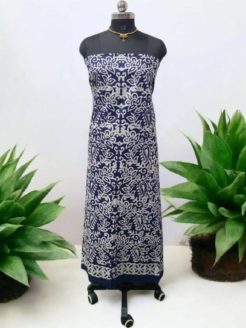 Beautiful Crafted Cotton Slub Batik Print 3Pc Unstitched Salwar Suit - Leheriya