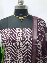 Beautiful Crafted Cotton Slub Batik Print 3Pc Unstitched Salwar Suit - Leheriya