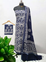 Beautiful Crafted Cotton Slub Batik Print 3Pc Unstitched Salwar Suit - Leheriya