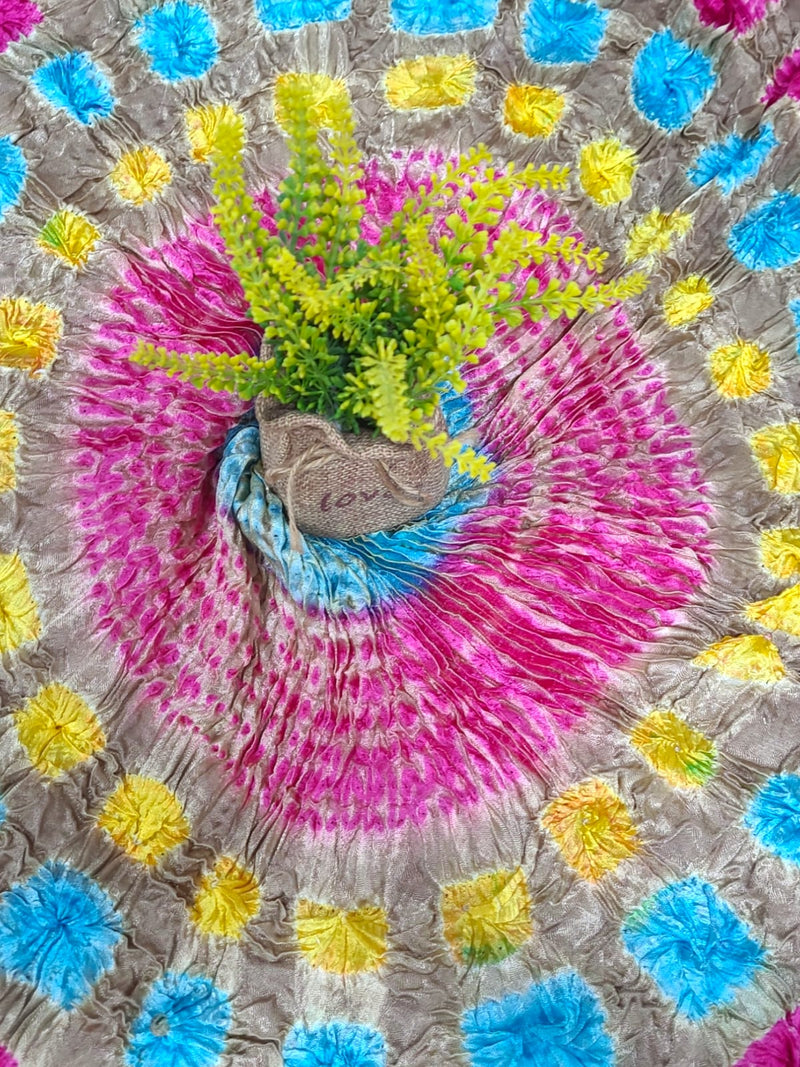 Beige Modal Silk Colorful Shibori Dupatta - Leheriya