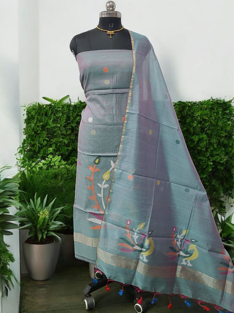 Bengal Handwoven Jamdani 2 pc Muslin Unstitched Salwar Suit - Leheriya