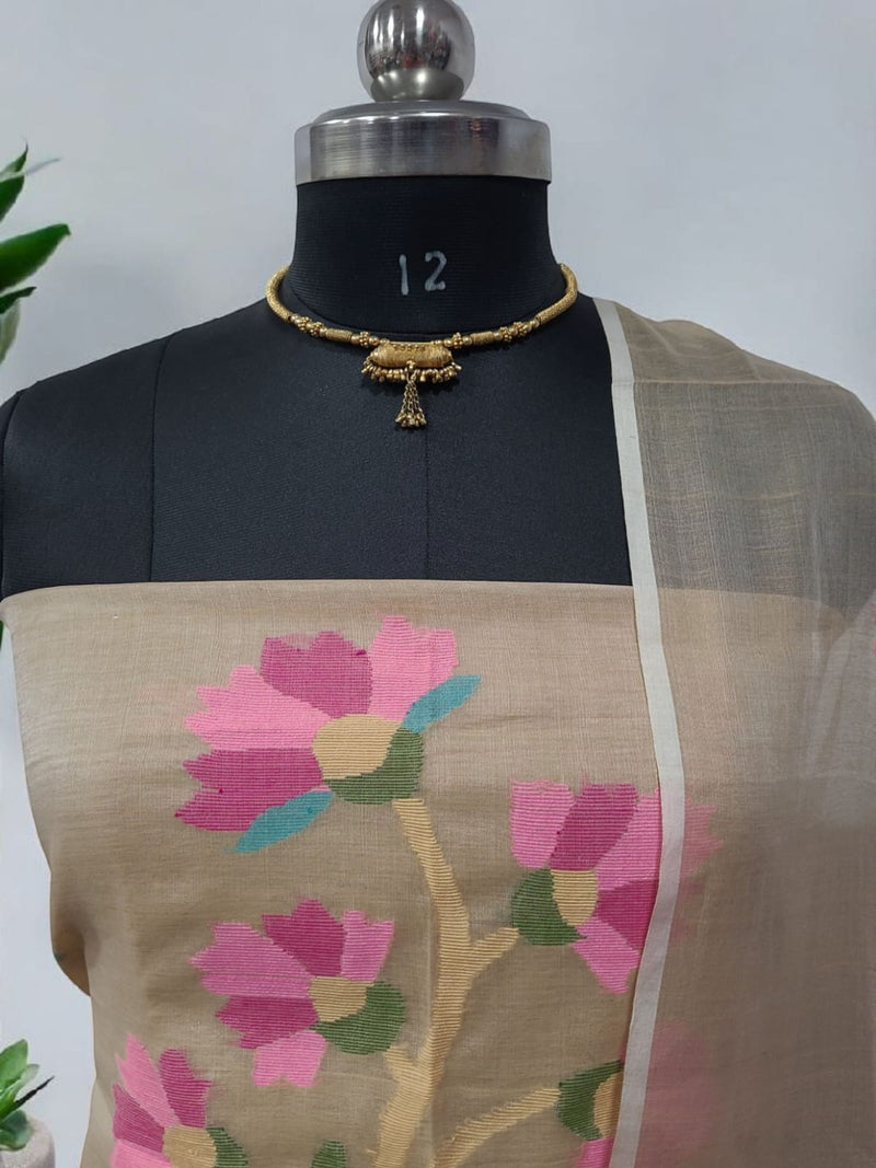 Bengal Handwoven Jamdani 2 pc Muslin Unstitched Salwar Suit - Leheriya