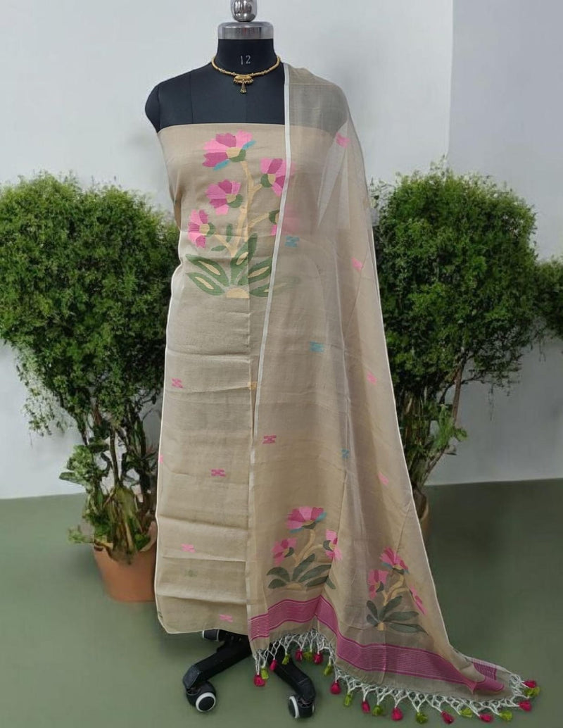 Bengal Handwoven Jamdani 2 pc Muslin Unstitched Salwar Suit - Leheriya