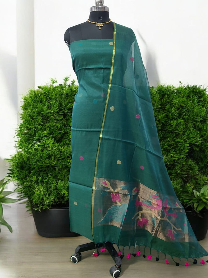Bengal Handwoven Jamdani 2 pc Muslin Unstitched Salwar Suit - Leheriya