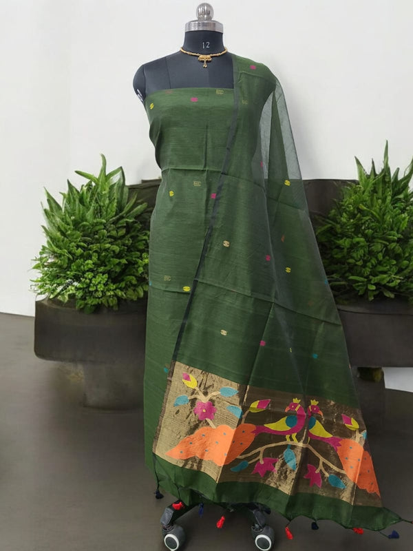 Bengal Handwoven Jamdani 2 pc Muslin Unstitched Salwar Suit - Leheriya