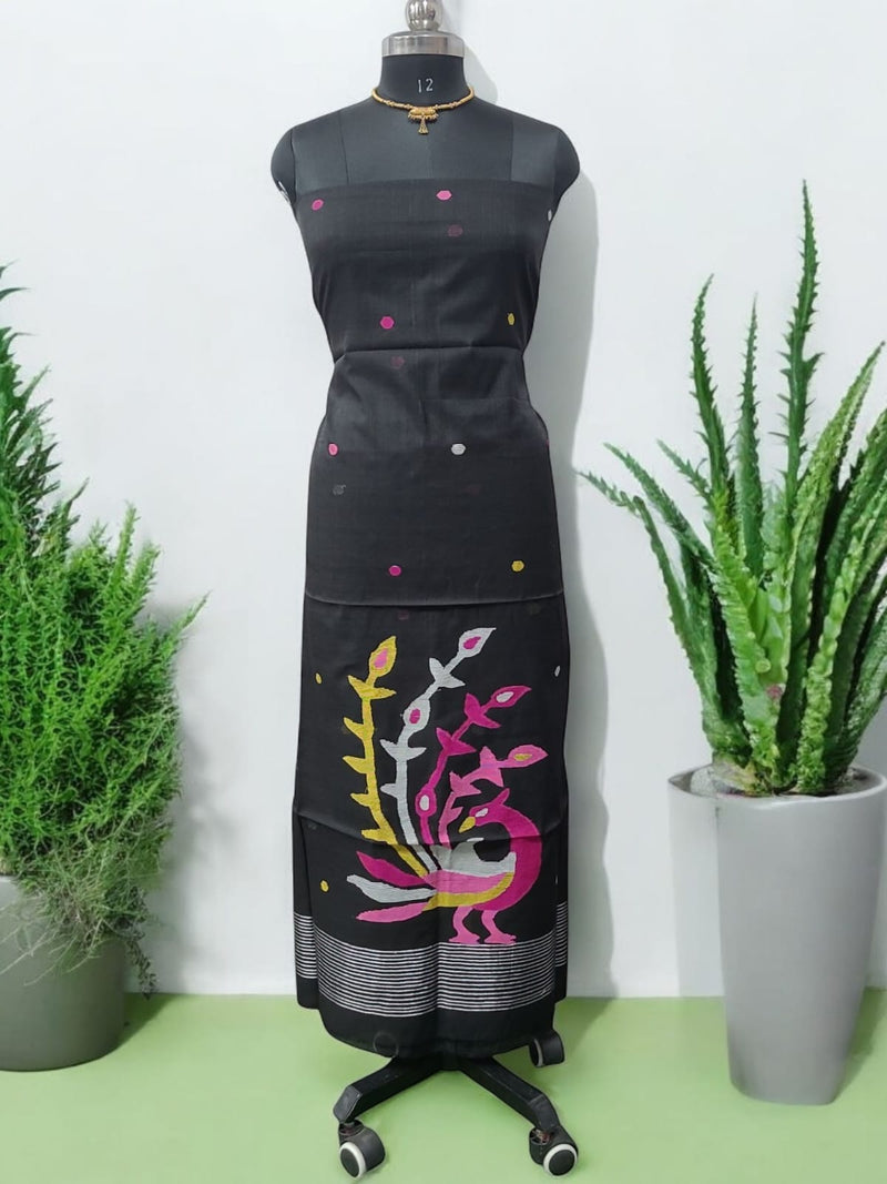 Bengal Handwoven Jamdani 2 pc Muslin Unstitched Salwar Suit - Leheriya