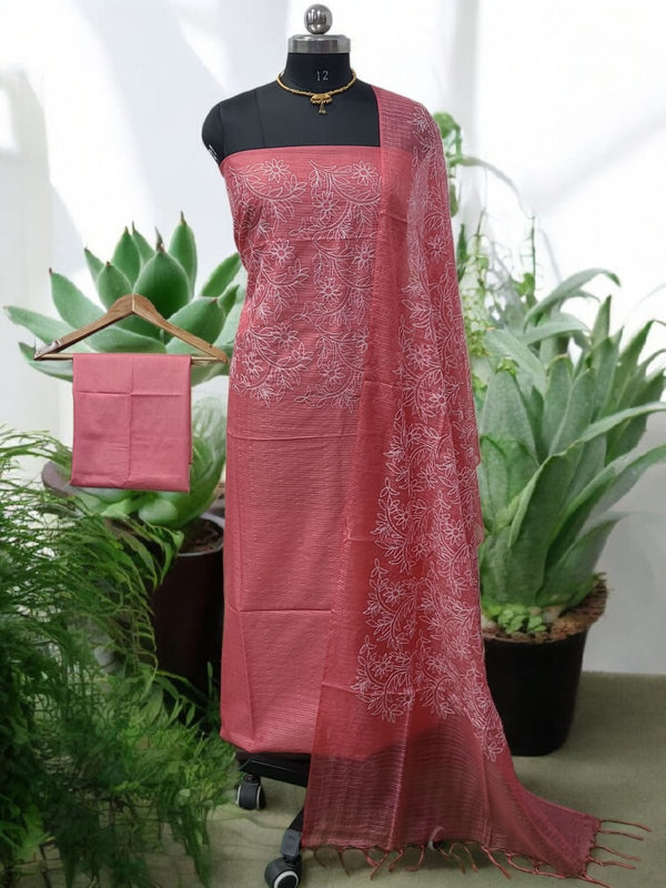 Bhagalpuri 3 pc Kota Doria Cotton Slub Tepchi Embroidery Salwar Suit - Leheriya