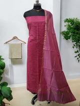 Bhagalpuri Cotton 3Pc Unstitched Slawar Suit with Chanderi Dupatta - Leheriya
