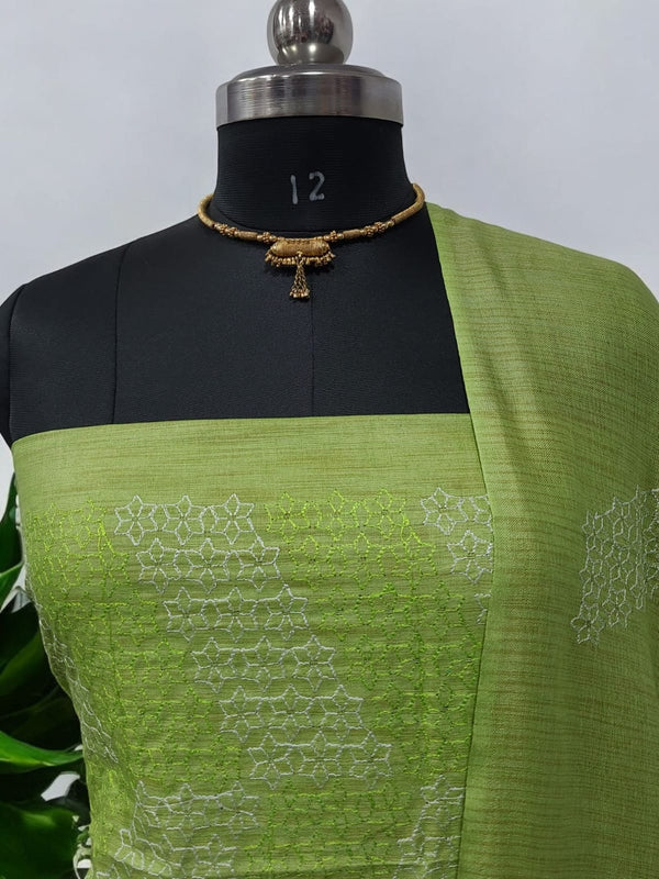 Bhagalpuri Cotton Linen Embroidery 3 pc Salwar Suit - Leheriya