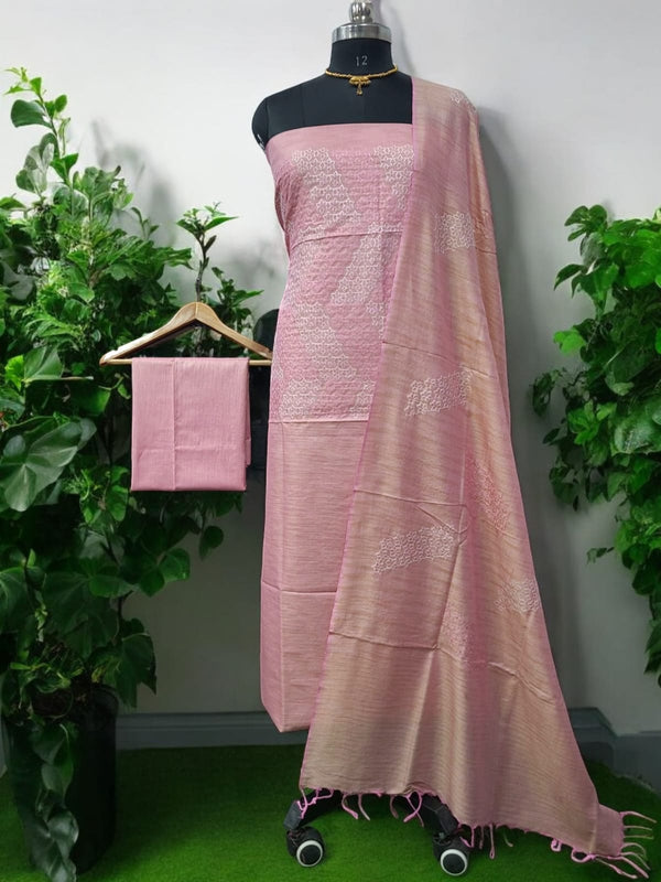 Bhagalpuri Cotton Linen Embroidery 3 pc Salwar Suit - Leheriya