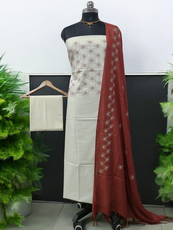Bhagalpuri Cotton Linen Embroidery 3 pc Salwar Suit - Leheriya