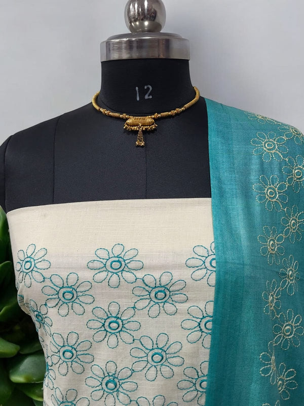 Bhagalpuri Cotton Linen Embroidery 3 pc Salwar Suit - Leheriya