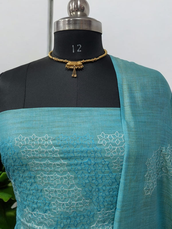 Bhagalpuri Cotton Linen Embroidery 3 pc Salwar Suit - Leheriya