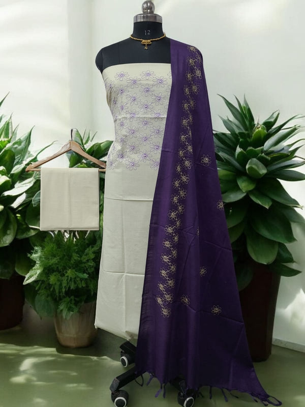 Bhagalpuri Cotton Linen Embroidery 3 pc Salwar Suit - Leheriya