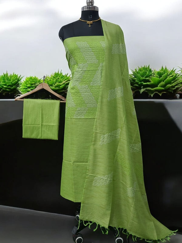 Bhagalpuri Cotton Linen Embroidery 3 pc Salwar Suit - Leheriya