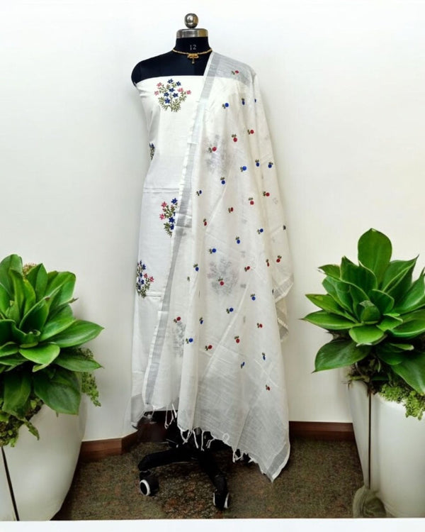 Bhagalpuri Cotton Linen Suit Set with Embroidery - Leheriya