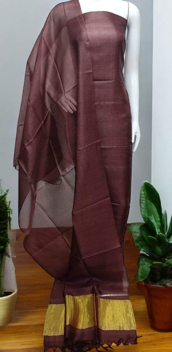 Bhagalpuri Cotton Silk 3 pc Salwar Suit with Tissue Border - Leheriya