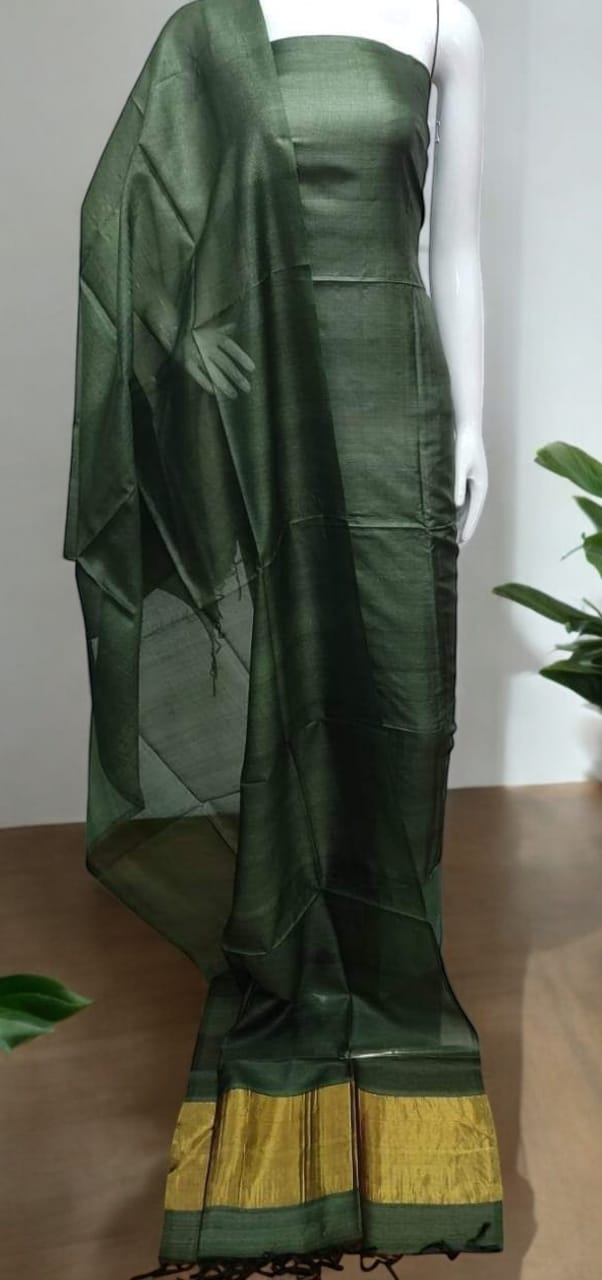 Bhagalpuri Cotton Silk 3 pc Salwar Suit with Tissue Border - Leheriya