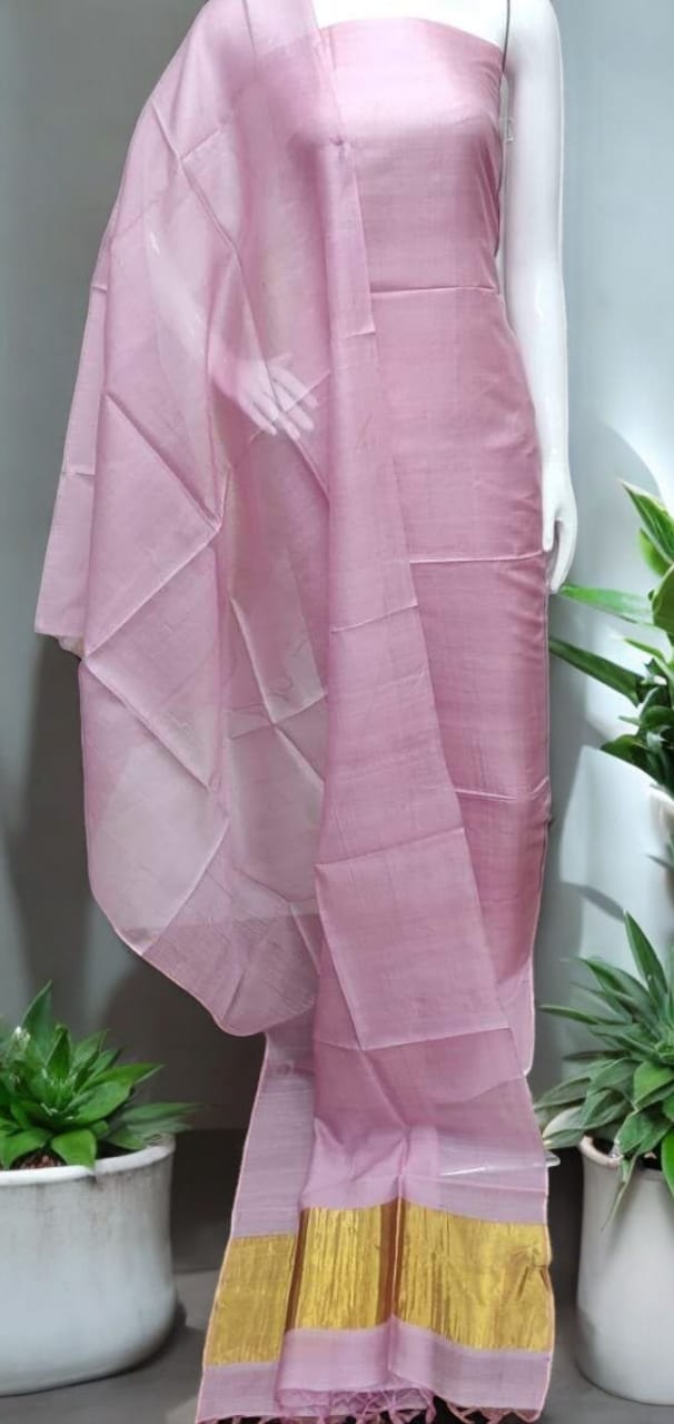 Bhagalpuri Cotton Silk 3 pc Salwar Suit with Tissue Border - Leheriya