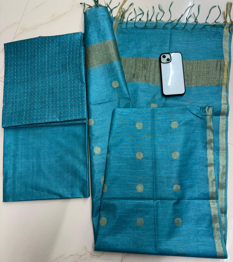 Bhagalpuri Jute Silk Weaving 3 pc Salwar Suit Set - Leheriya