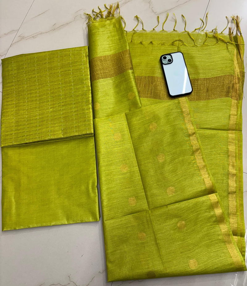Bhagalpuri Jute Silk Weaving 3 pc Salwar Suit Set - Leheriya