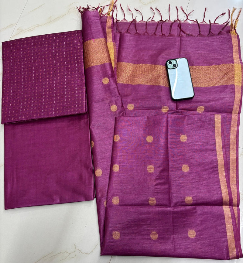 Bhagalpuri Jute Silk Weaving 3 pc Salwar Suit Set - Leheriya