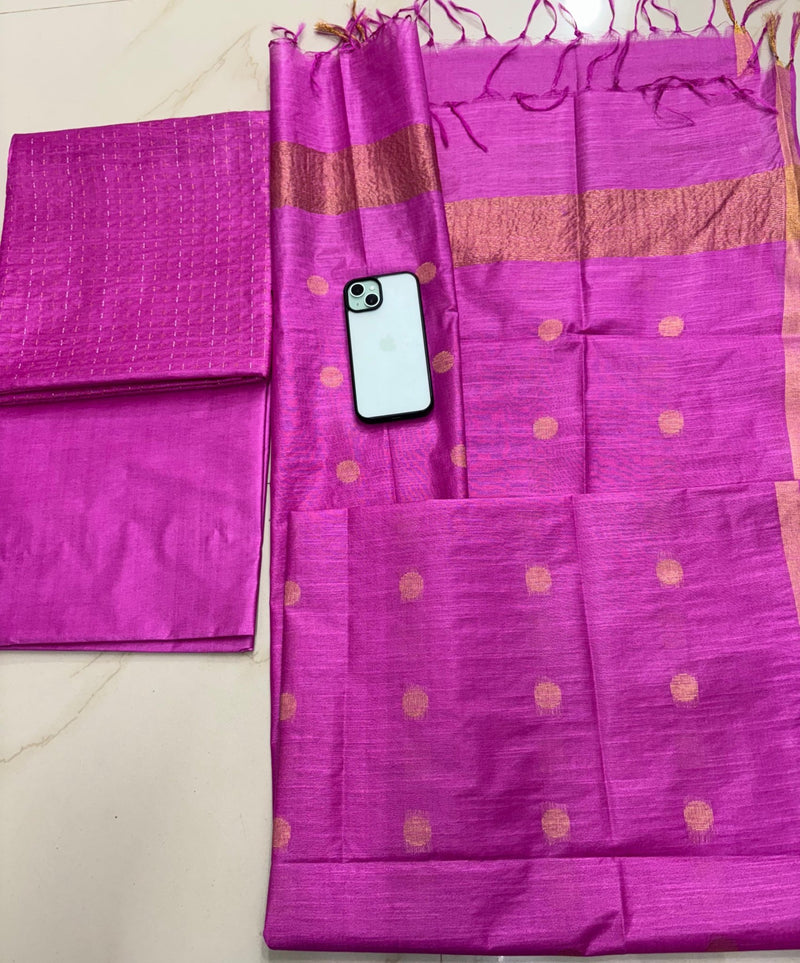 Bhagalpuri Jute Silk Weaving 3 pc Salwar Suit Set - Leheriya