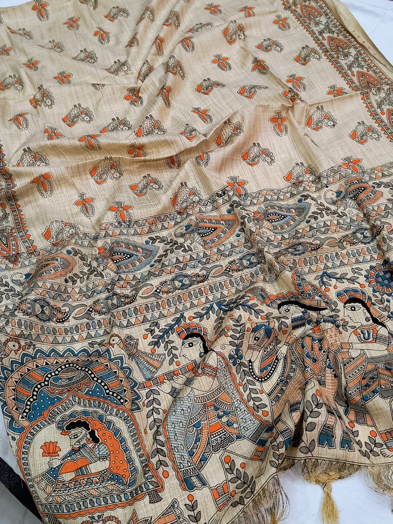 Bhagalpuri Madhubani Dupatta - Screen Printed - Leheriya