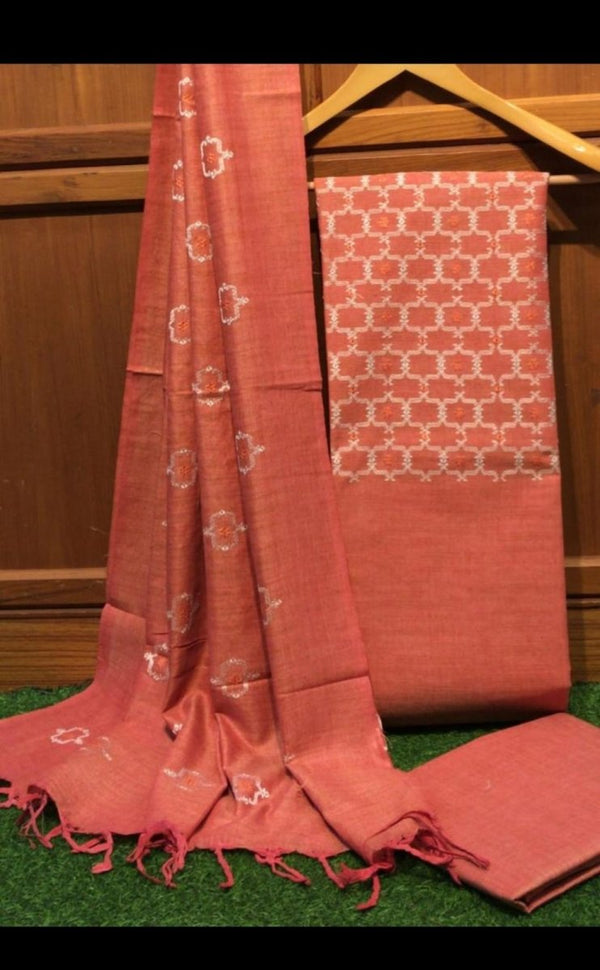 Bhagalpuri Salwar Suit with Embroidery | Deep Coral | - Leheriya
