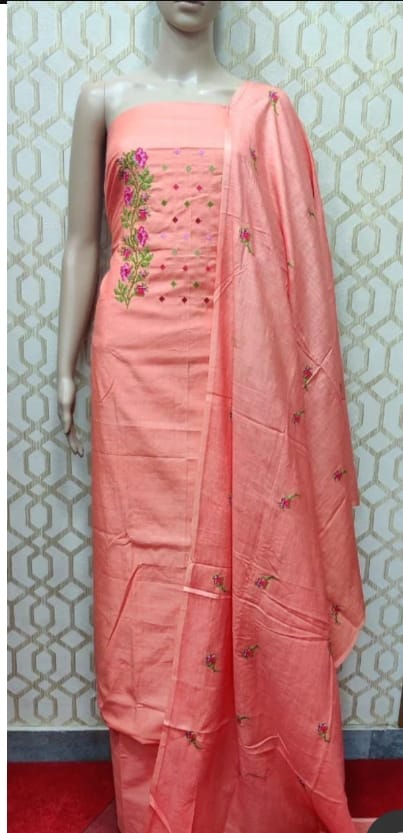 Bhagalpuri Salwar Suit with Embroidery | Light Coral | - Leheriya